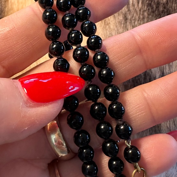 Antique French Jet Hand Knotted Glass Beaded Necklace - Picture 4 of 6